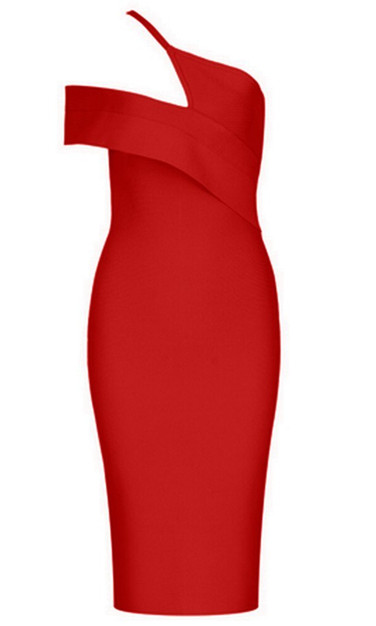 Asymmetric Bardot Midi Dress Red - Luxe ...